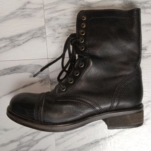 STEVE MADDEN TROOPA BLACK LEATHER LACE UP COMBAT BOOTS WOMENS SIZE 8